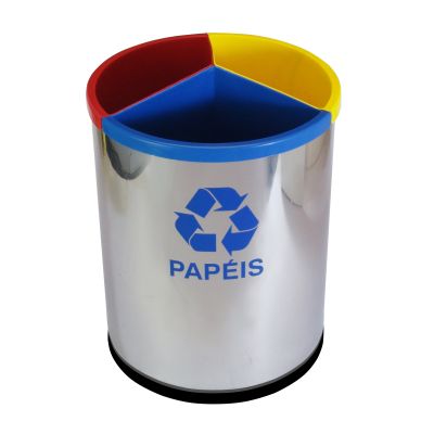 LIXEIRA MIX INOX COM 3 DIVISOES PLASTICAS.